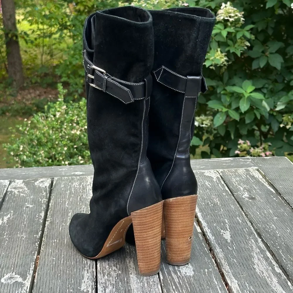 Boutique 9 Galen Black Suede Leather Tall Boots Size 6 Adjustable Calf